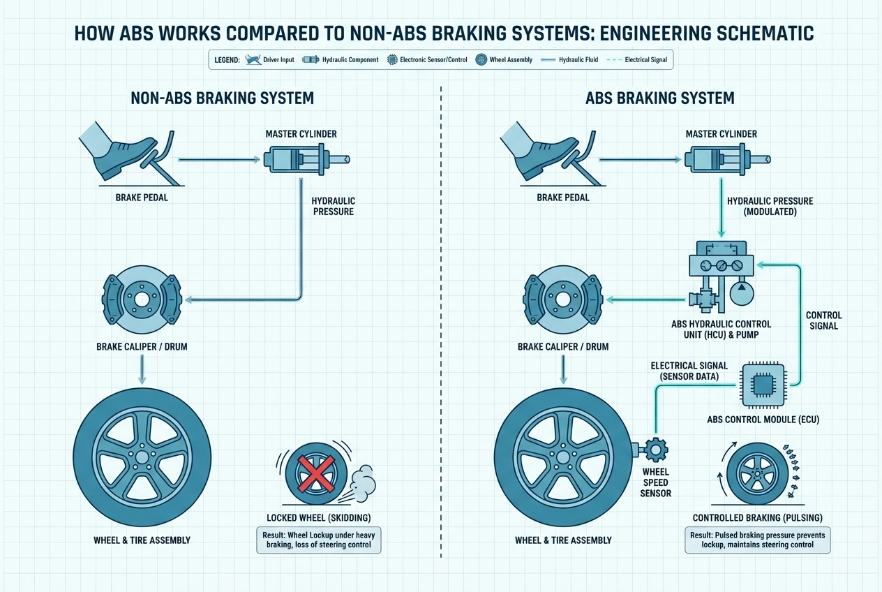How ABS Works Compared to Non-ABS Braking Systems