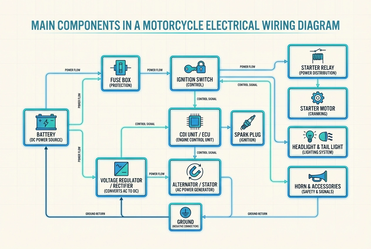 Main Components in a Motorcycle Electrical Wiring Diagram
